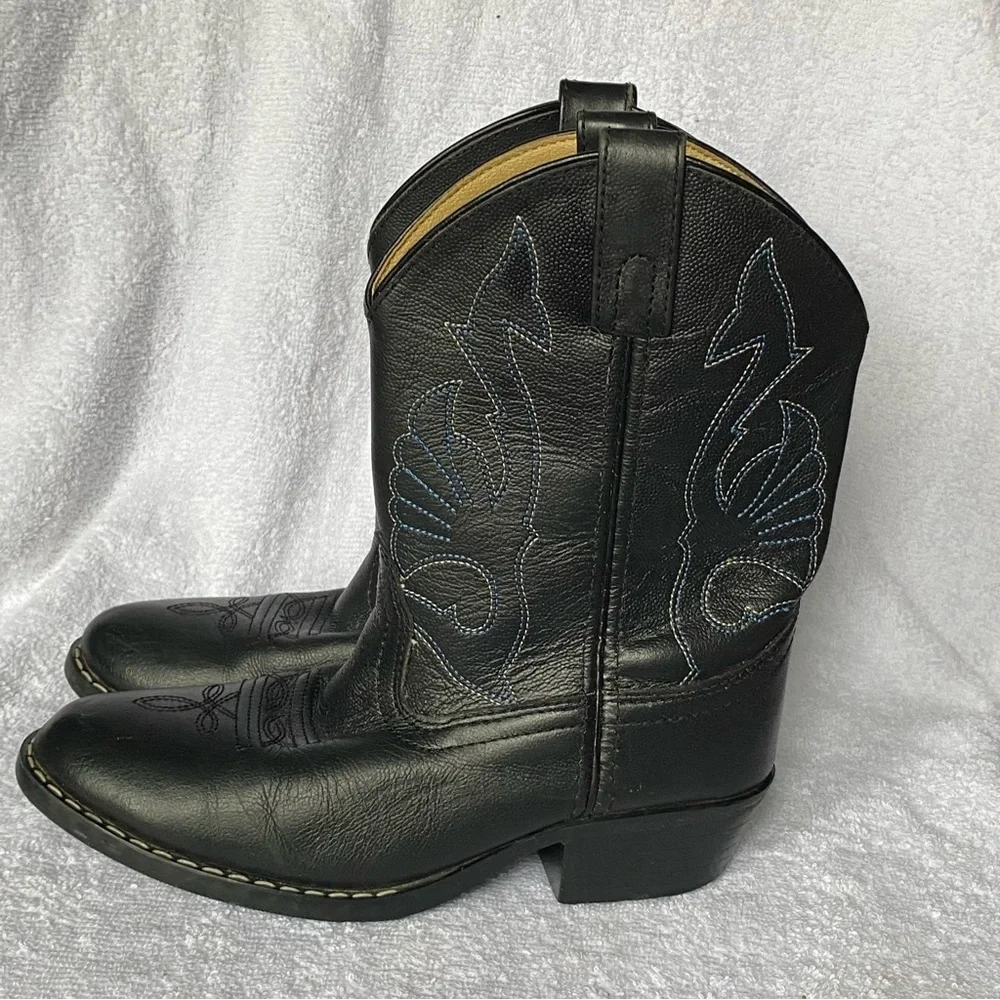 Masterson Cowboy Boots Youth‎ 2.5 Black Leather Uppers Western Has Scuff Marks